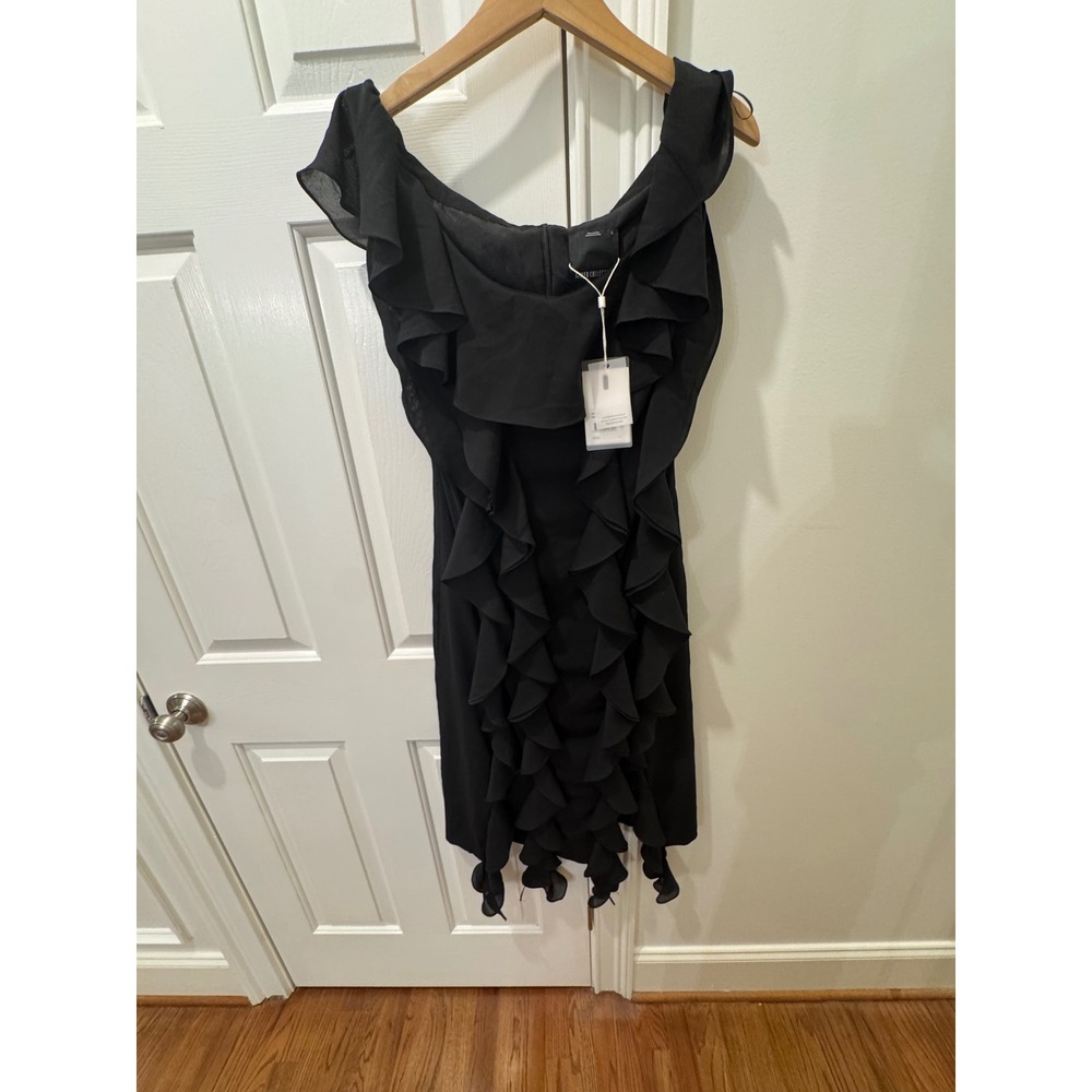 C/MEO‎ COLLECTIVE Women Black Ruffle Off Shoulder Cocktail Dress Size L NWT
